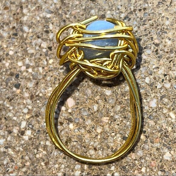 BLUE AVENTURINE QUARTZ ADJUSTABLE WIREWRAPPED CHUNKY GEMSTONE RING - Picture 4 of 4